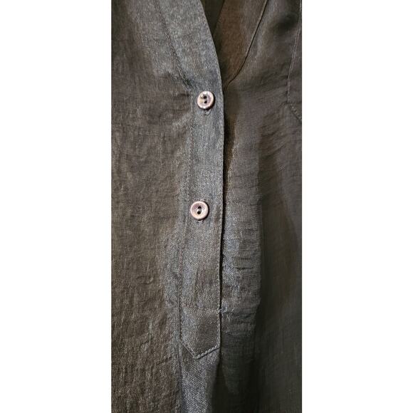 Zoa Womens Small Blouse Sheer Navy V-Neck Pockets Roll Tab Sleeves - Picture 5 of 11